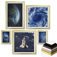 WANDBILDER 5er Set - 50x50 cm & 20x30 cm & 40x60 cm Goldrahmen - Erde Weltraumsturm Galaxie - Goldfarben, Kunststoff (40/60cm) - ArtPrintCave