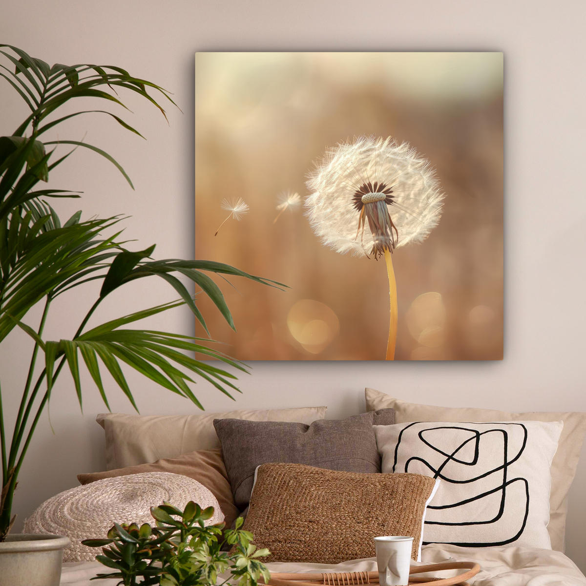 LEINWANDBILD Löwenzahn - Beige - Natur - Blume Deko Groß 90x90 cm - Hellbraun, Textil (90/90cm) - MuchoWow