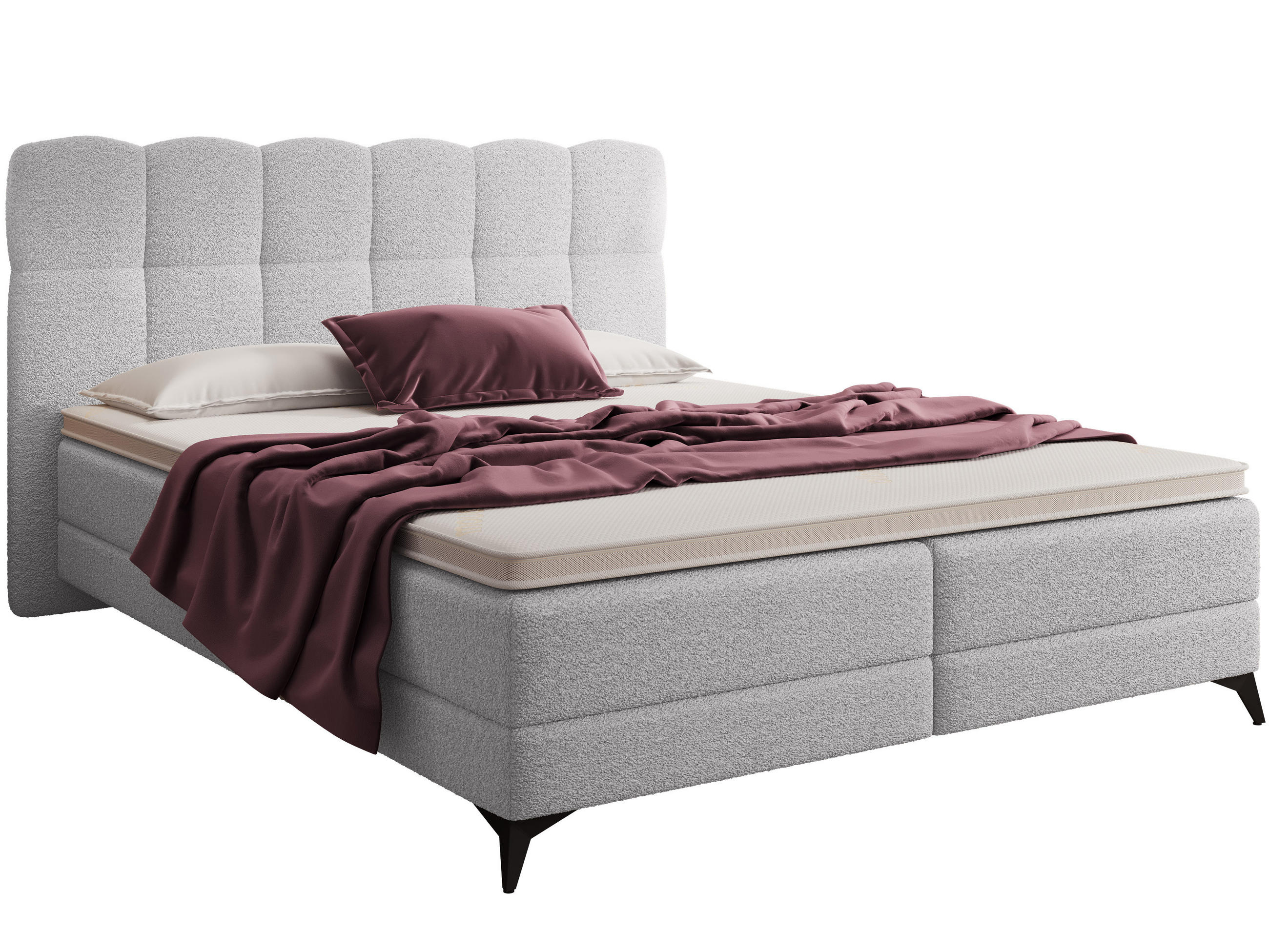 BOXBETT Madison 6 Hellgrau 160/200 H2/H3 Boucle - Hellgrau/Schwarz, Textil/Metall (160/200cm) - wonello