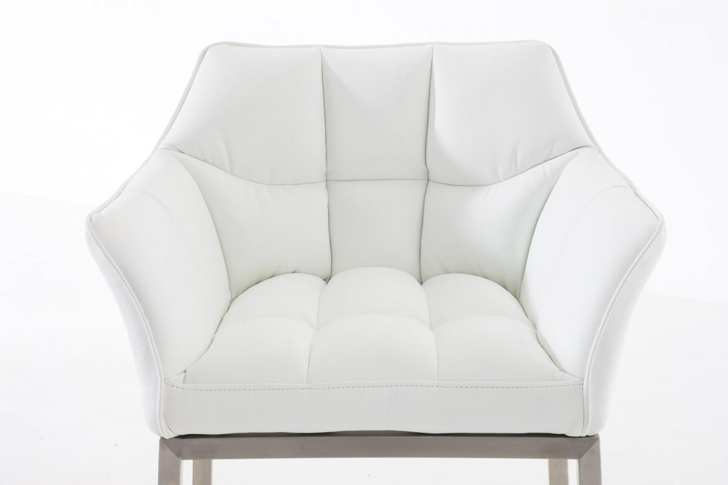 BARHOCKER 2er Set Lederlook weiß - Edelstahlfarben/Weiß, Textil/Metall (64/110/48cm) - CLP