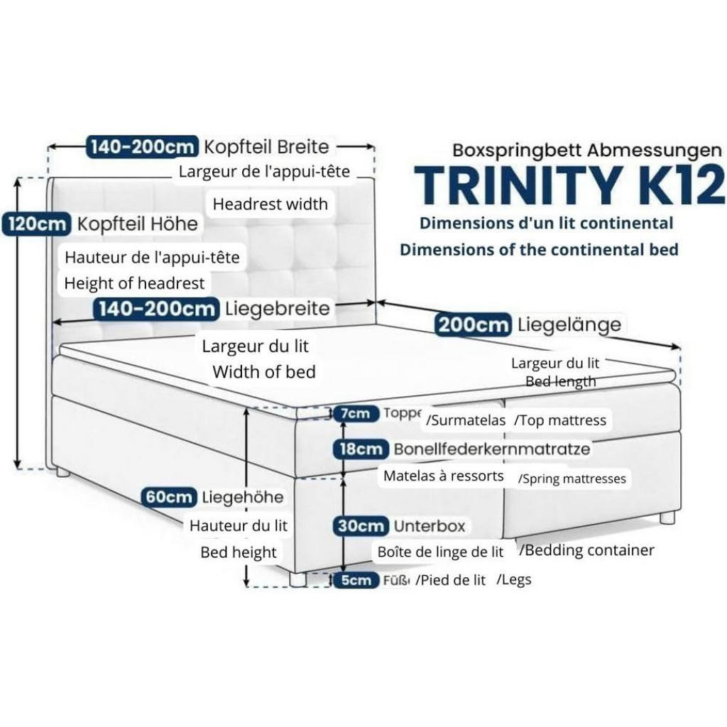 Thumbnail - Best For Home Boxbett, Grün, Textil, Höhe ca. 18 cm, Rechteckig, 160x200 cm, Schlafzimmer, Betten, Boxspringbetten