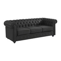 LEDERSOFA 3-Sitzer - Büffelleder - Schwarz - CHESTERFIELD - Schwarz, Leder (88/72/205cm) - Vente-Unique