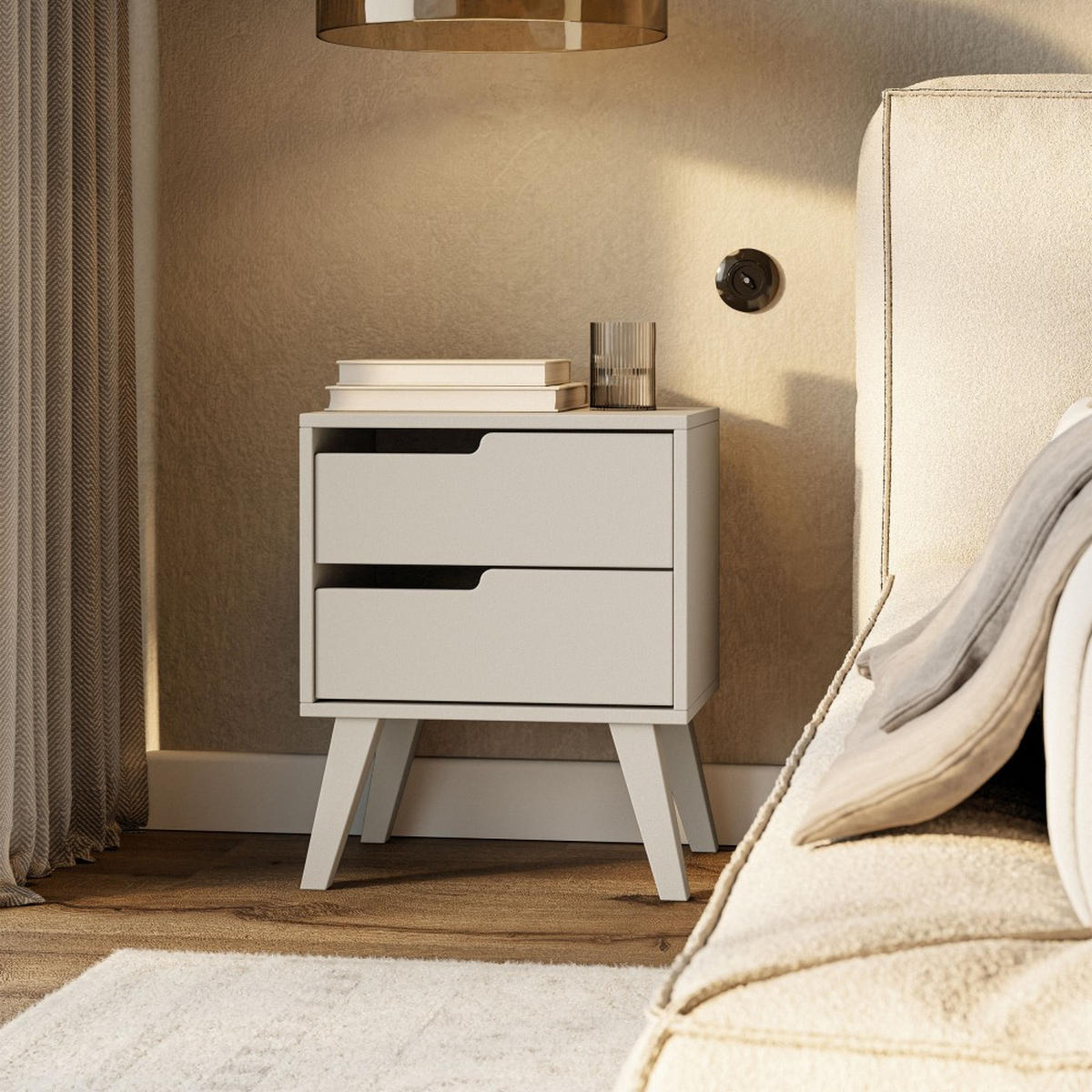 NACHTTISCH Norel mit 2 Schubladen, Links, Kaschmir - Kaschmir, Holz/Holzwerkstoff (45/55/35cm) - Beautysofa