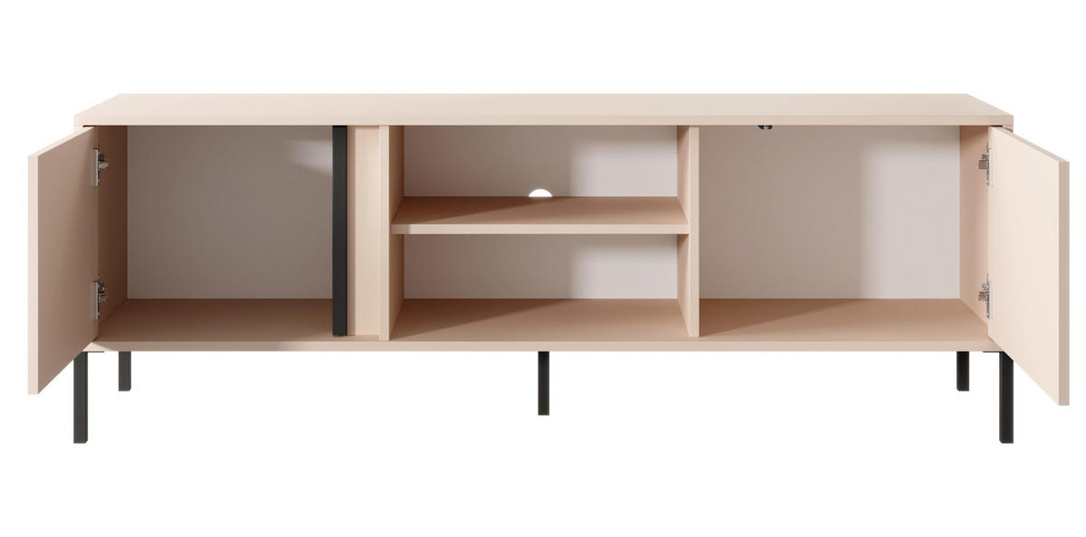 LOWBOARD Piemontesia 2T Beige 153,1/53,4/39,5 cm – mit Push-to-Open-Funktion - Beige/Schwarz, Holzwerkstoff/Metall (153.1/53.4/39.5cm) - AX Living