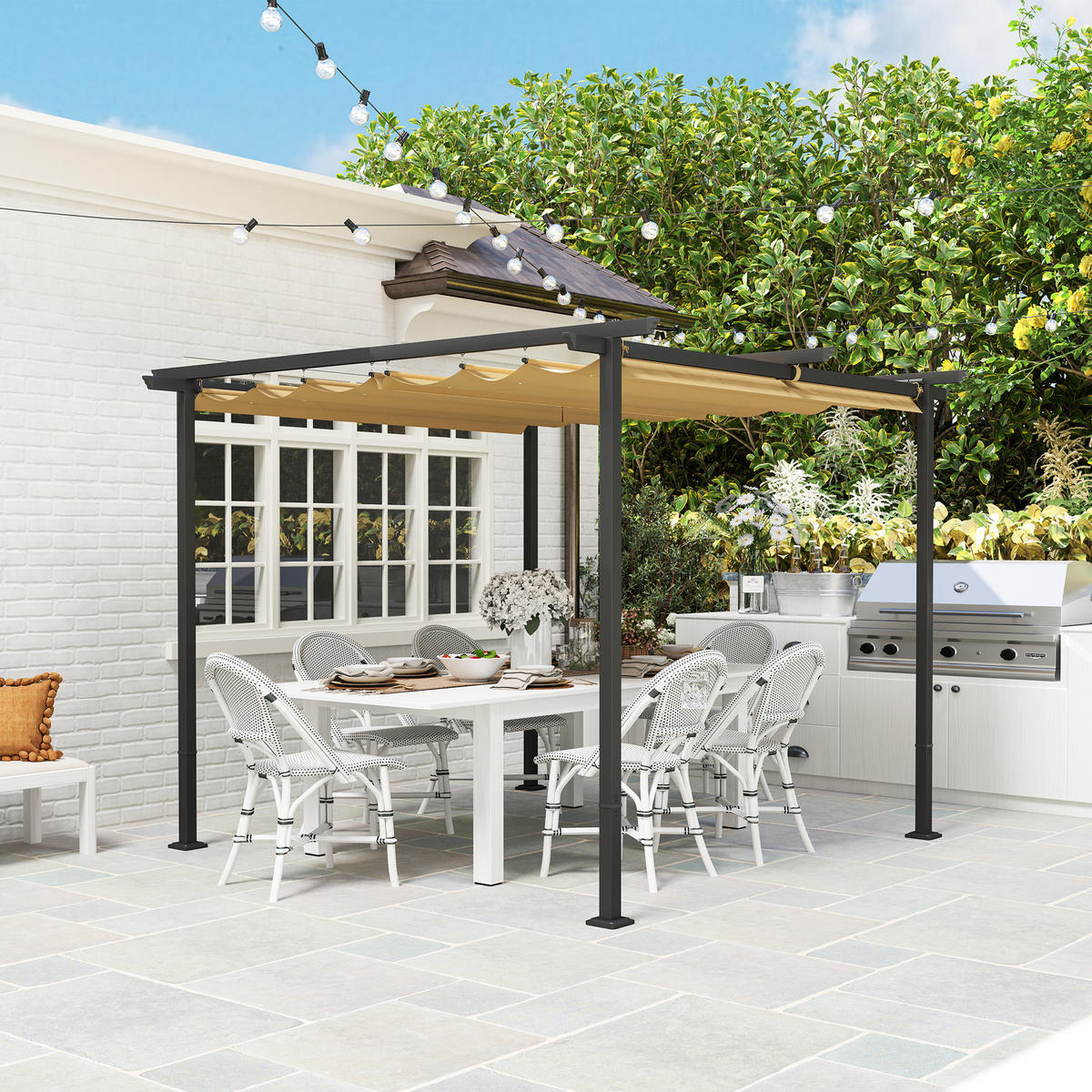 PERGOLA aus Metall, 3x 3m - Beige, Metall (300/227/300cm) - Outsunny