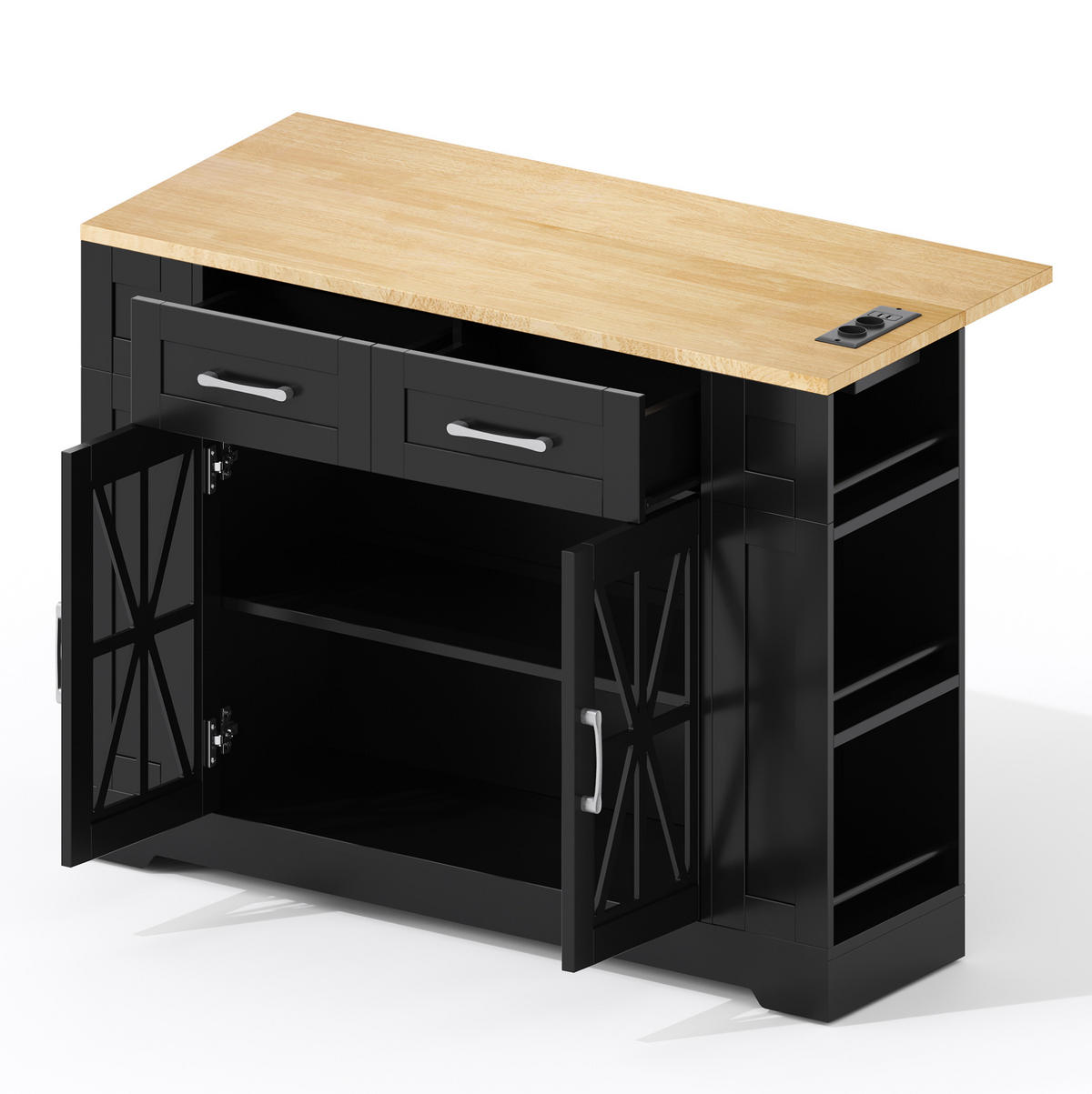 KÜCHENINSEL mit Klapptisch 120 x 40/65 x 92 cm MDF Black/Natural - Schwarz, Holz (65/92/120cm) - Beauniv