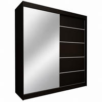 KLEIDERSCHRANK Malika 200 cm Schwarz Spiegel 2 Schubl. Griffe silber - Schwarz, Holzwerkstoff (200/216/61cm) - KS Home Concept
