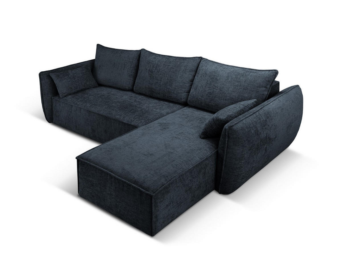 AUSKLAPPBARES-ECKSOFA rechts mit Container Kaelle aus Chenille-Stoff königsblau 4 Sitzplätze - Blau, Textil (165/252cm) - Micadoni