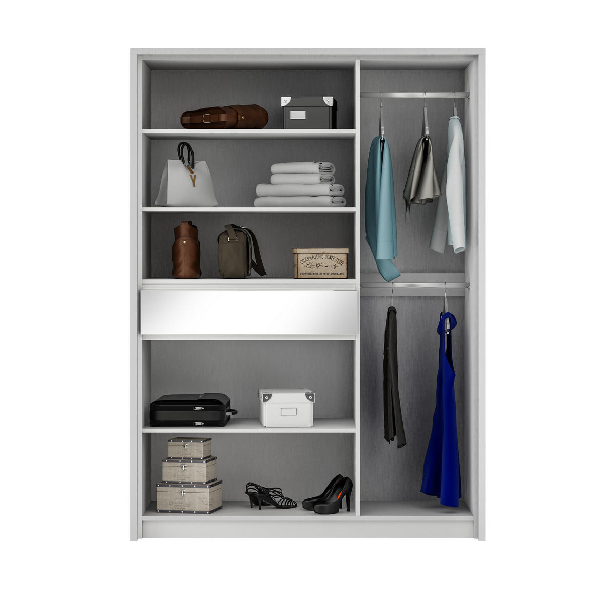 SCHWEBETÜRENSCHRANK RUMBLE 151/217/65 cm 2-türig mit Spiegel Graphitfarben - Graphitfarben, Holzwerkstoff (151/217/65cm) - MASSENO