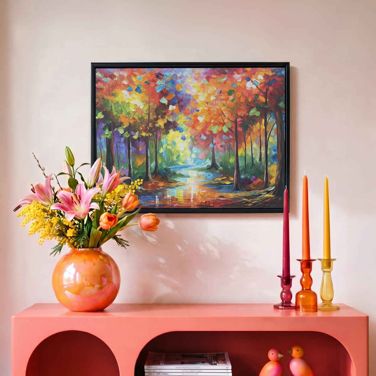 LEINWAND Bilder mit Rahmen - Landschaft - Wald - Farben - Natur - 40x30 - Multicolor, Textil (40/30cm) - MuchoWow