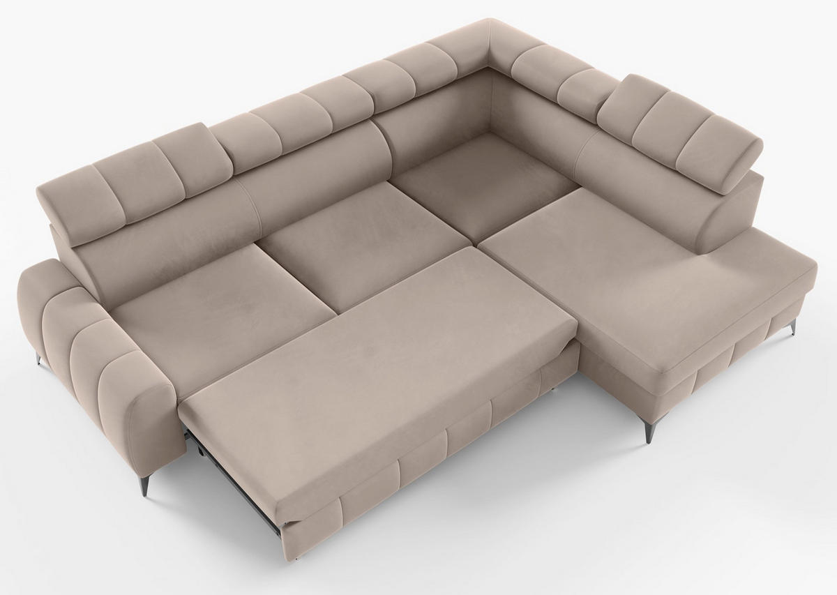 ECKSOFA London Greige Velours - Taupe/Schwarz, Textil/Metall (274/203cm) - Selsey
