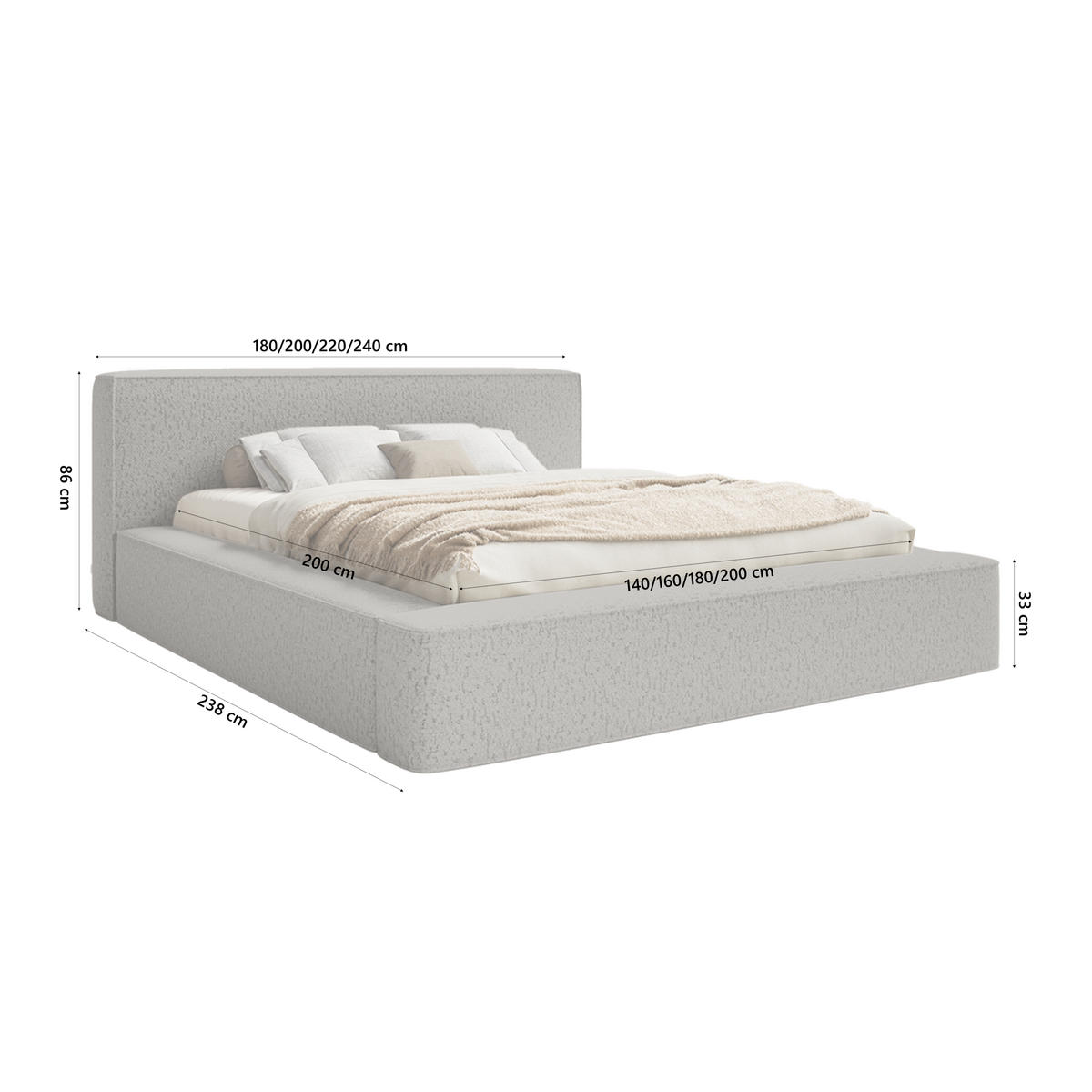 POLSTERBETT Mummo Premium 160x200 cm, Grau - Grau, Textil (200/160cm) - Fedve
