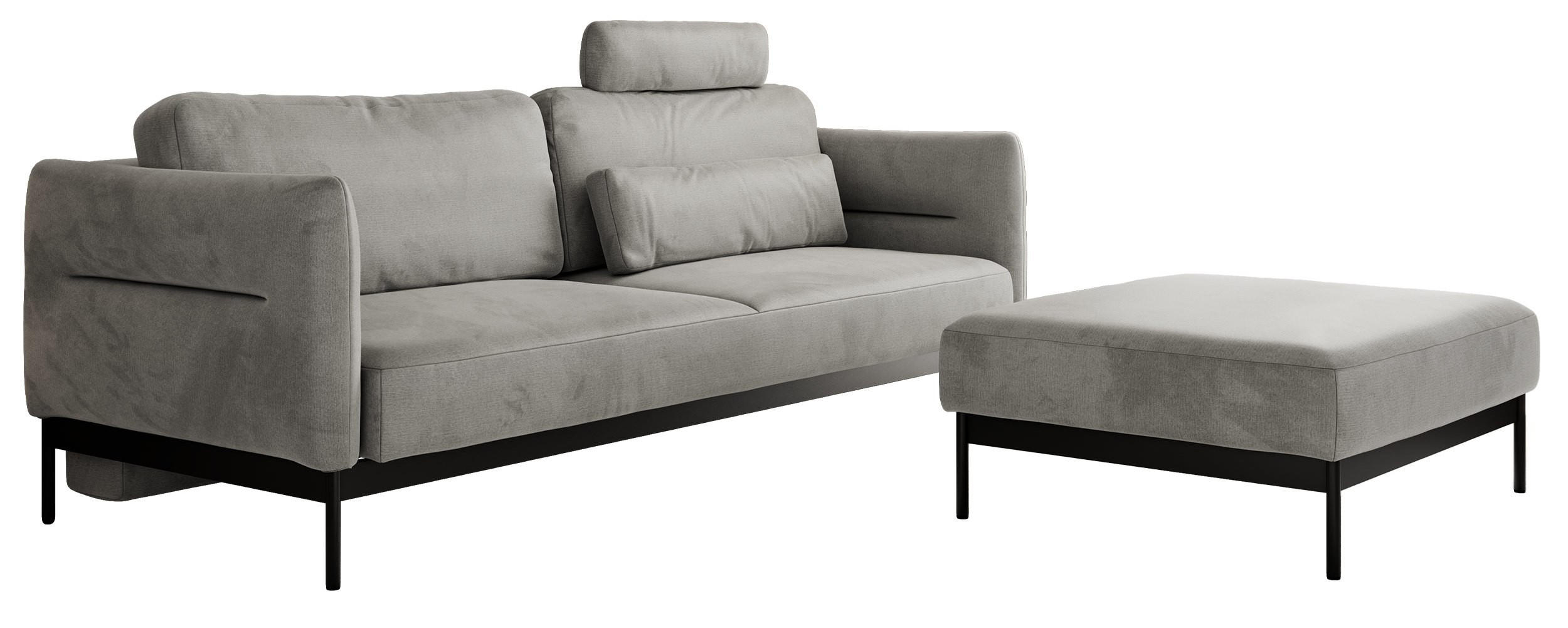 SCHLAFSOFA SALENTO Hellgrau Velvet - Hellgrau/Schwarz, Textil/Metall (221/82/193cm) - MKS