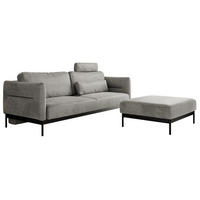 SCHLAFSOFA SALENTO Hellgrau Velvet - Hellgrau/Schwarz, Textil/Metall (221/82/193cm) - MKS