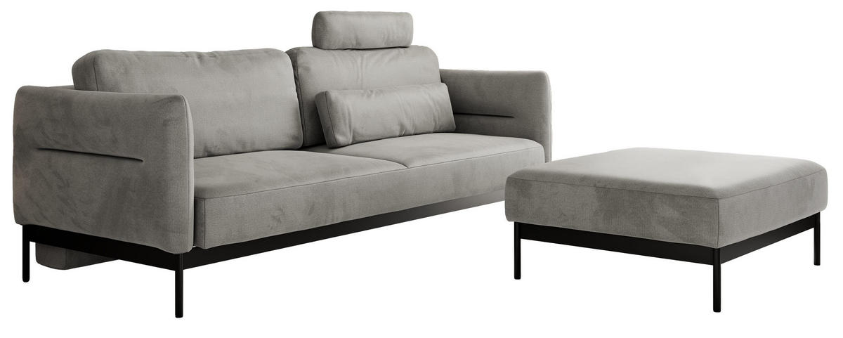 SCHLAFSOFA SALENTO Hellgrau Velvet - Hellgrau/Schwarz, Textil/Metall (221/82/193cm) - MKS