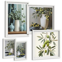 BILDER SET 5er Set - 50x50 cm & 20x30 cm & 40x60 cm Weißer Rahmen - Oliven in Vasen in gedeckten Farben - Weiß, Kunststoff (40/60cm) - TULUP