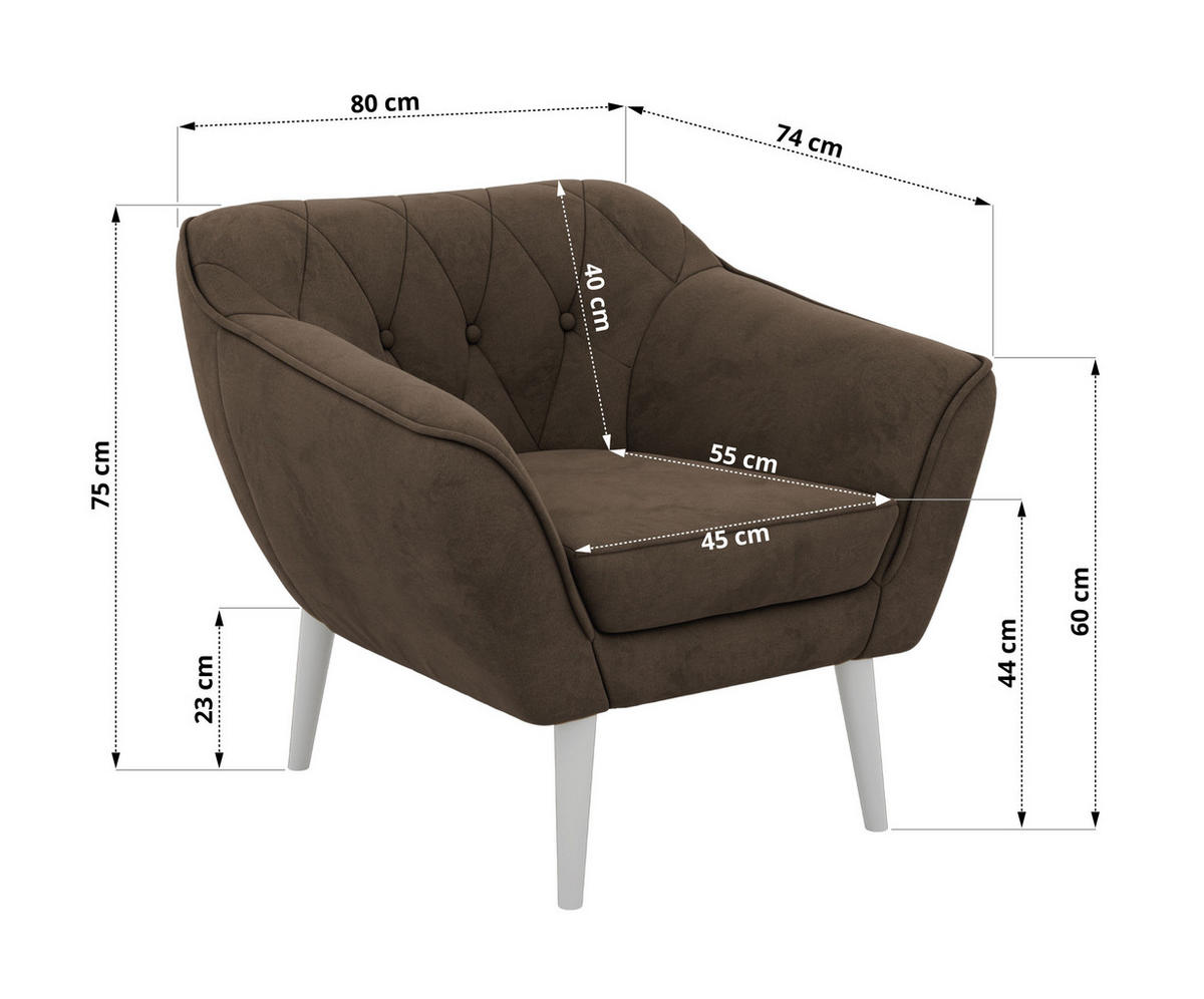 KRESLO PIRS - Hnedá Samet - hnedá/biela, kompozitné drevo/textil (80/75/74cm) - MKS