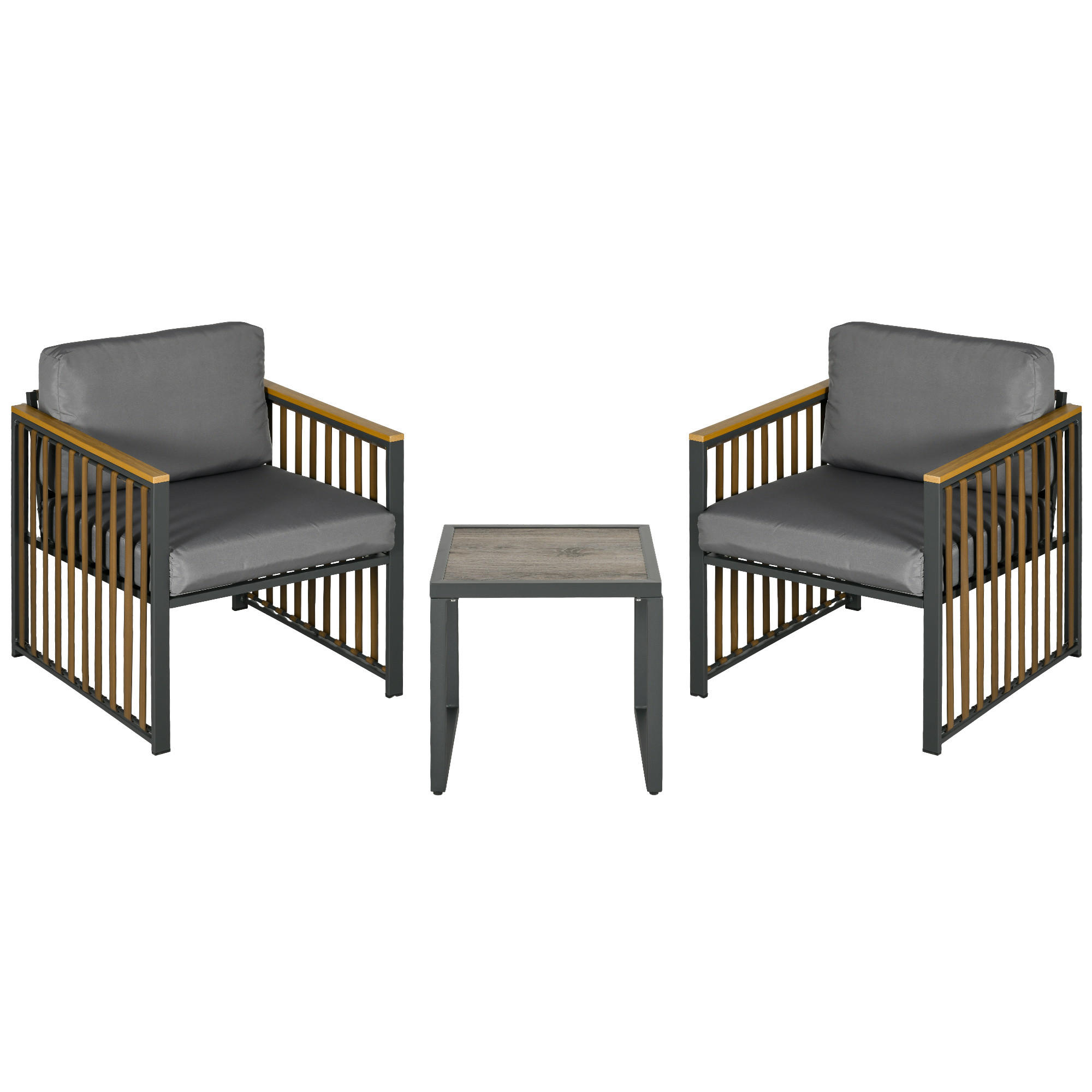 GARTENMÖBEL-SET 3-tlg., Bistro-Set inkl. Couchtisch, 2 Stühle, für Terrasse, Grau - Grau, Kunststoff - Outsunny