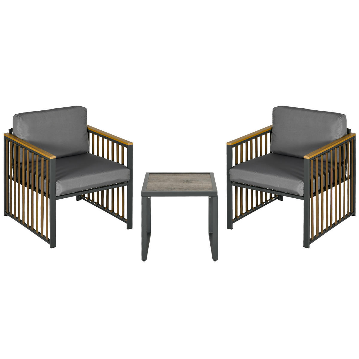 GARTENMÖBEL-SET 3-tlg., Bistro-Set inkl. Couchtisch, 2 Stühle, für Terrasse, Grau - Grau, Kunststoff - Outsunny
