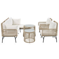 LOUNGESET 6-tlg. Beige 2 Sessel 2 Sofas 2 Tische - Beige, Metall - FLIEKS