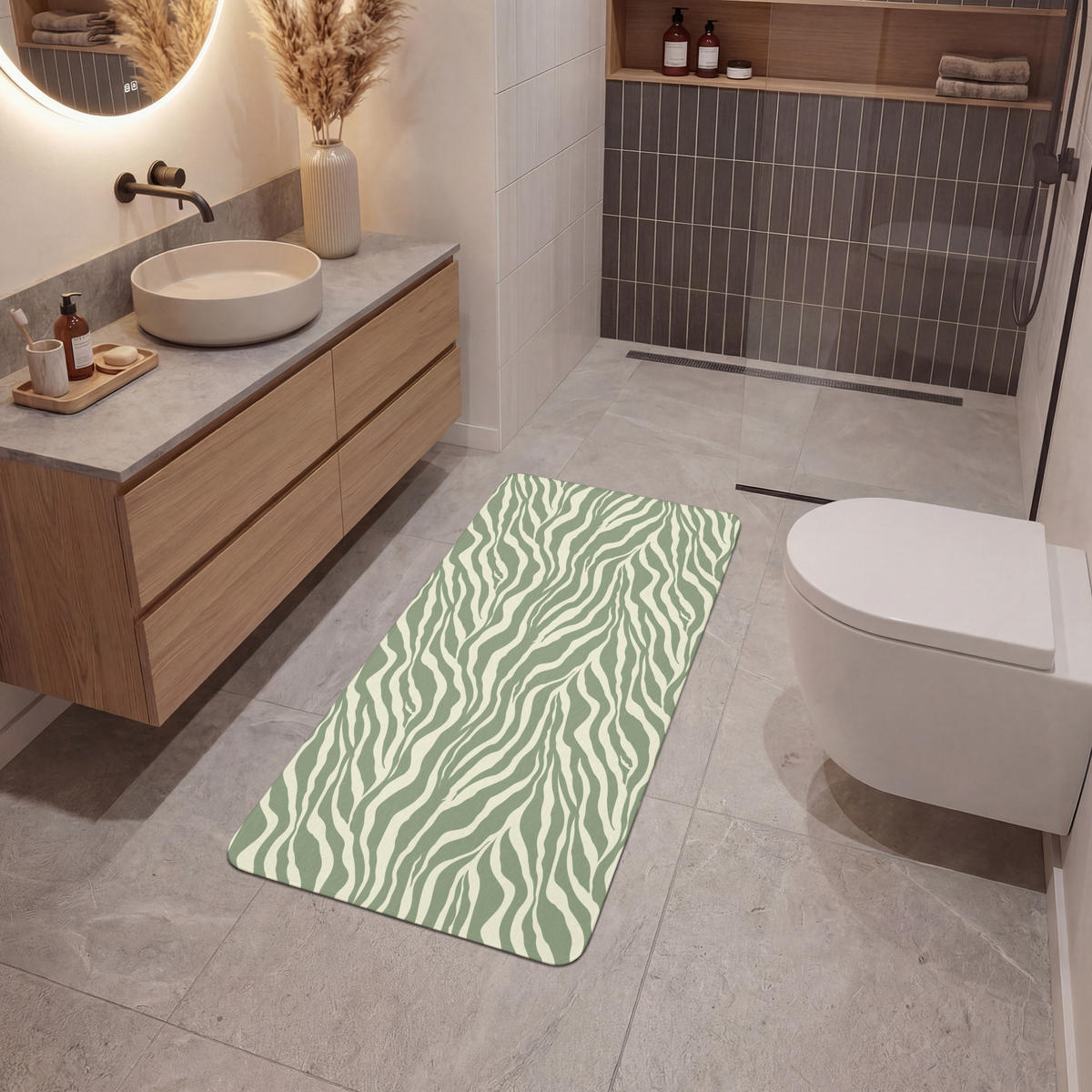 KOUPELNOVÁ PŘEDLOŽKA Zebra - Motiv - zelená 60x120 cm - šalvějově zelená, textil/plast (60/120cm)