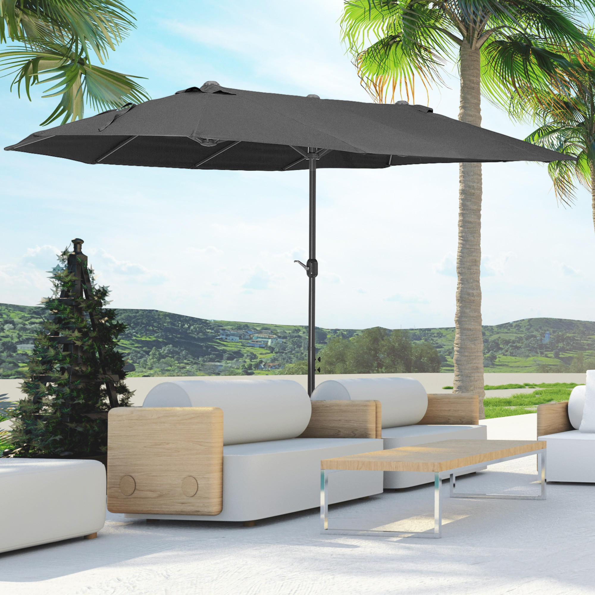 SONNENSCHIRM, Gartenschirm, Marktschirm, Doppelsonnenschirm, Terrassenschirm, Schwarz, Oval - Schwarz, Metall (270/460cm) - Outsunny
