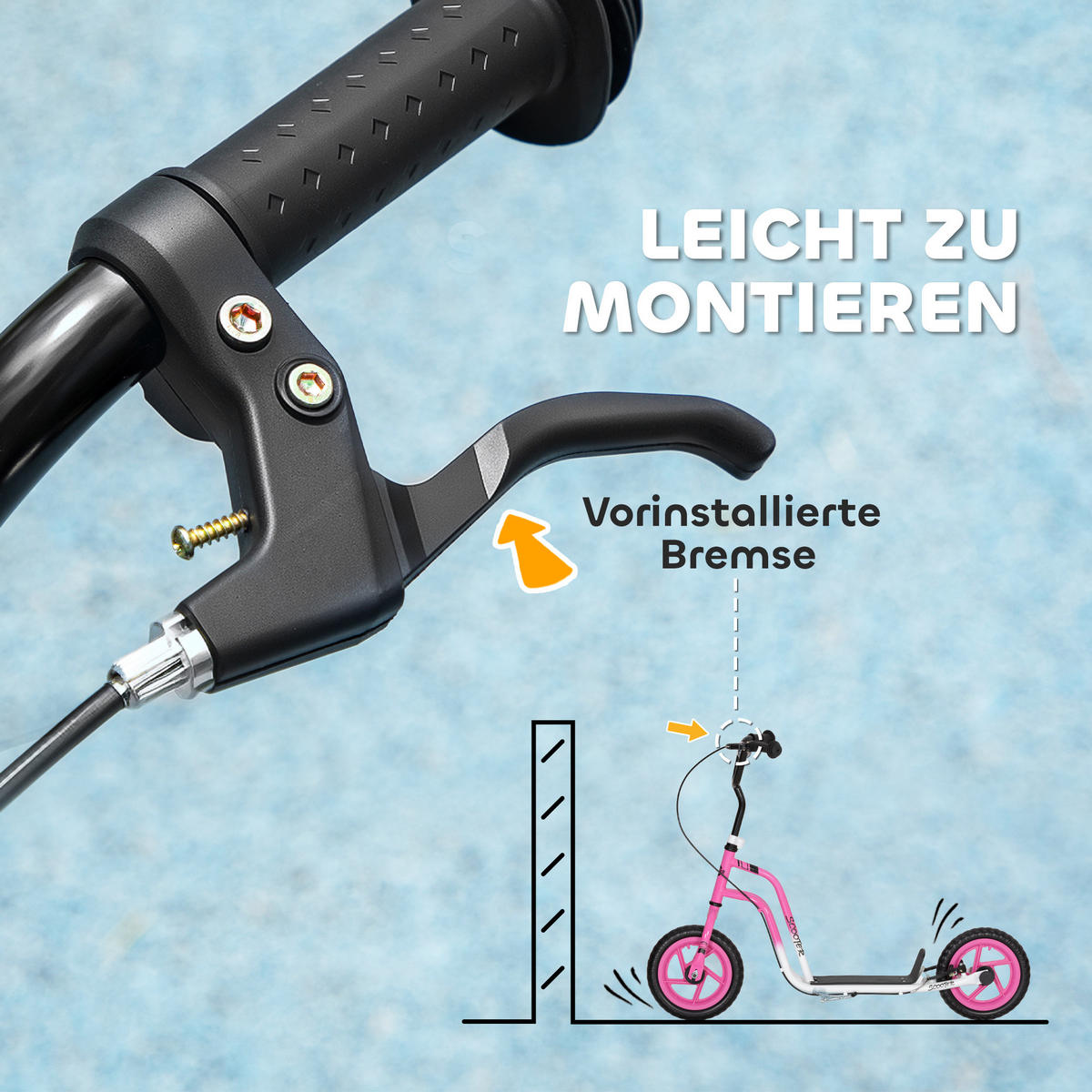ROLLER Kinder Tretroller Kickscooter mit verstellbarem Lenker 12 Zoll Räder Rosa - Hellrosa, Kunststoff (115/50/88cm) - AIYAPLAY