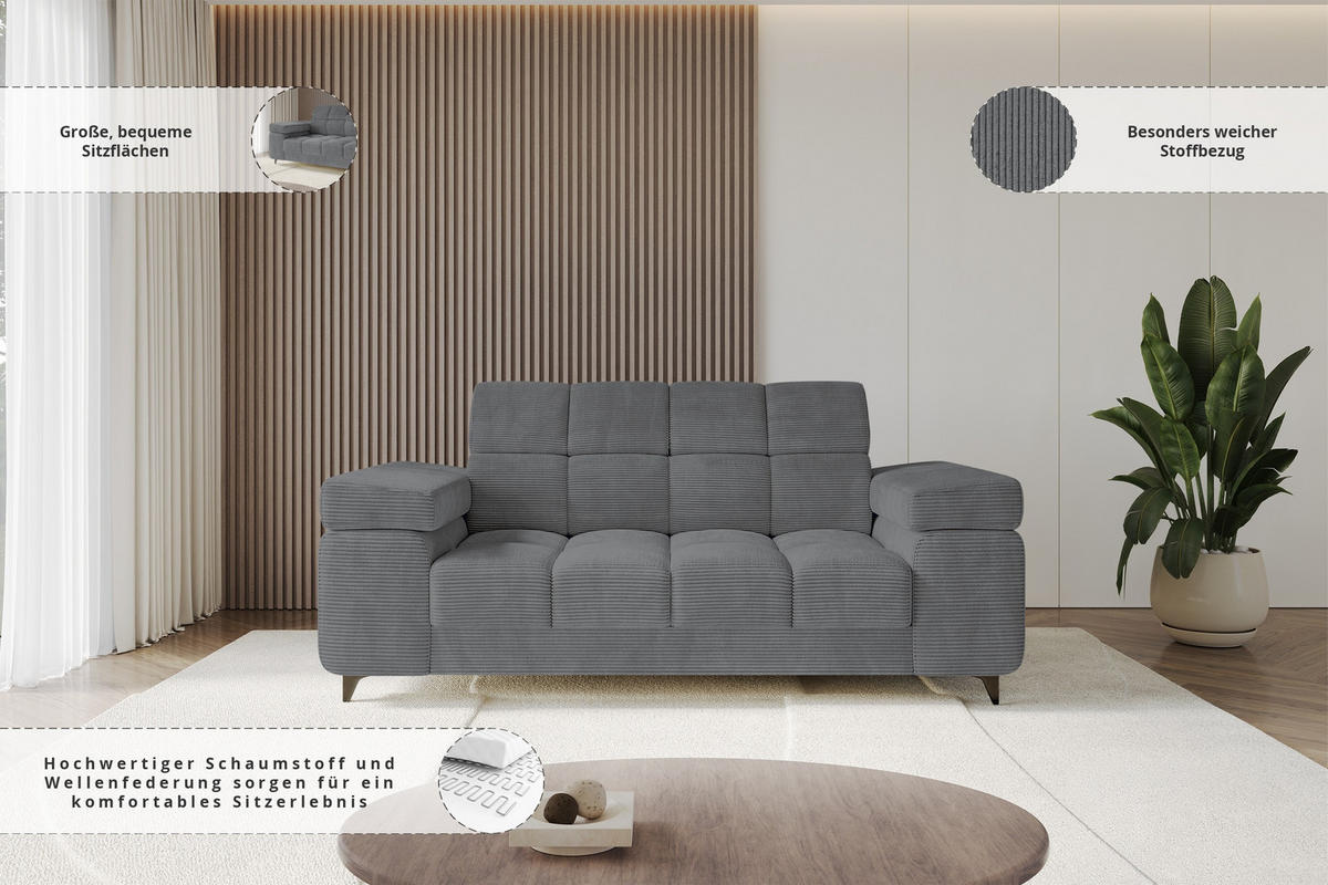 SOFA 2-Sitzer LORD-S1 194x97x90 cm Dunkelgrau Cord - Dunkelgrau, Holzwerkstoff/Textil (194/90/97cm) - ALTDECOR