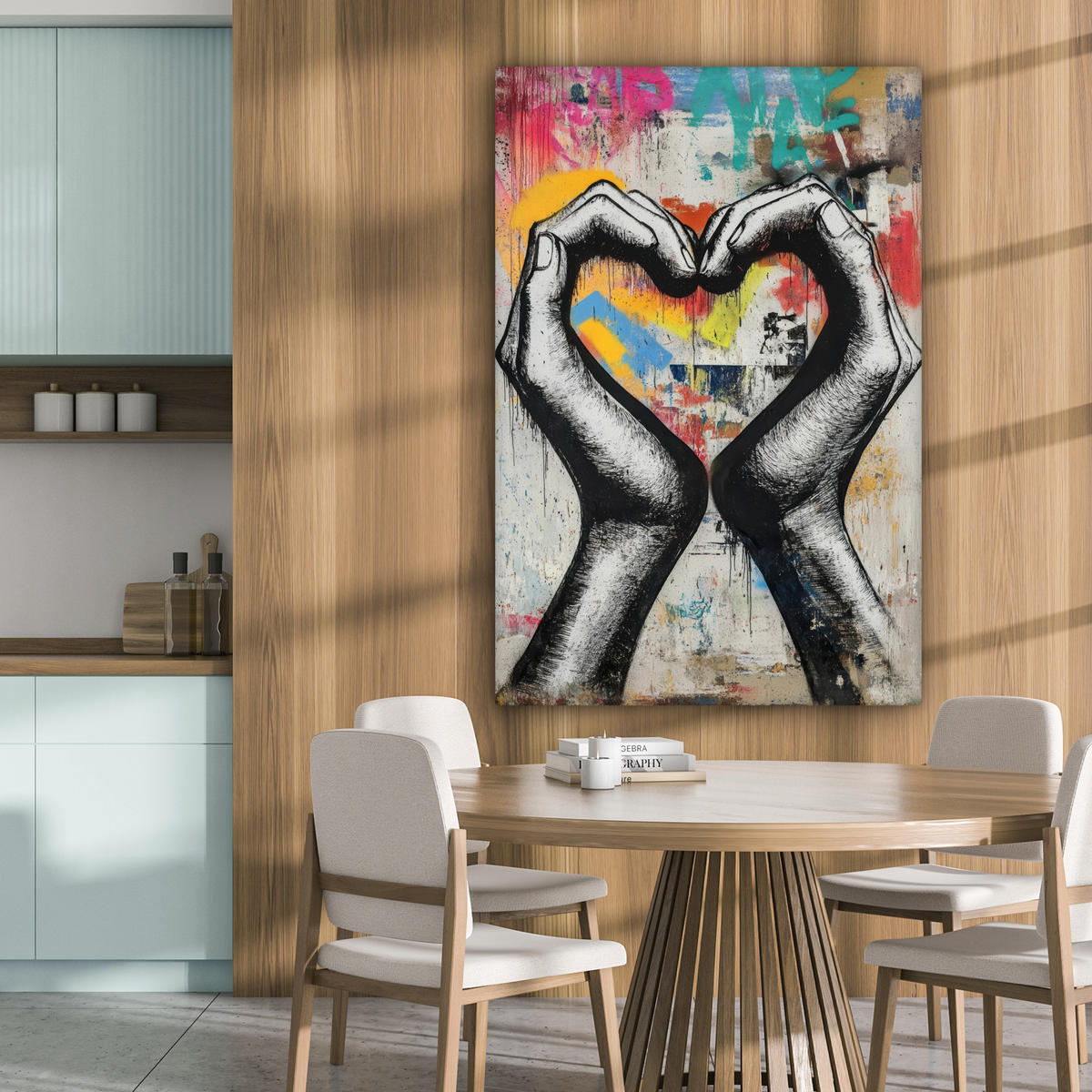 LEINWANDBILD - Hände - Herz - Straßenkunst - Graffiti - 80x120 - Wanddeko - Multicolor, Textil (80/120cm) - MuchoWow