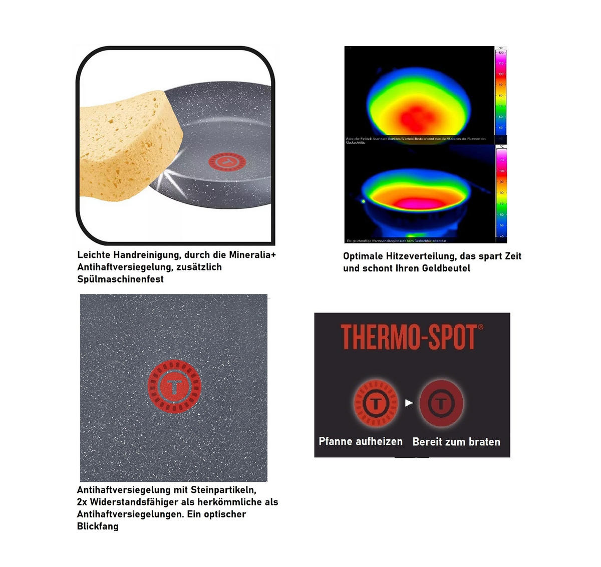 BRATPFANNE G13412 Cook Healthy 30cm, Edelstahlpfanne, Titan Antihaftbeschichtung, Induktionsgeeignet, Thermo Spot, Ofenfest, Spülmaschinenfest - Grau, Metall (30cm) - Tefal
