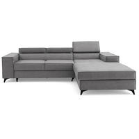 ECKSOFA PURE S Rechts mit Schlaffunktion 127x215 Velours Hellgrau - Hellgrau/Schwarz, Holz/Textil (204/281cm) - Muffo