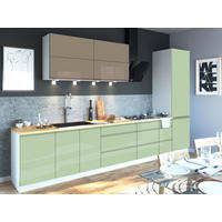 KÜCHENZEILE Florence 8-teilig Perlbeige / Weißgrün 392 / 59 / 207 cm - Beige/Grün, Holzwerkstoff (392/207/59cm) - Feldmann-Wohnen