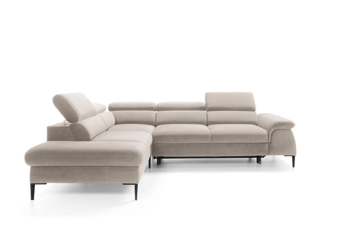 ECKSOFA MESTO Beige Velours-Stoff mit Schlaffunktion - Beige, Holz (280/214cm) - MASSENO