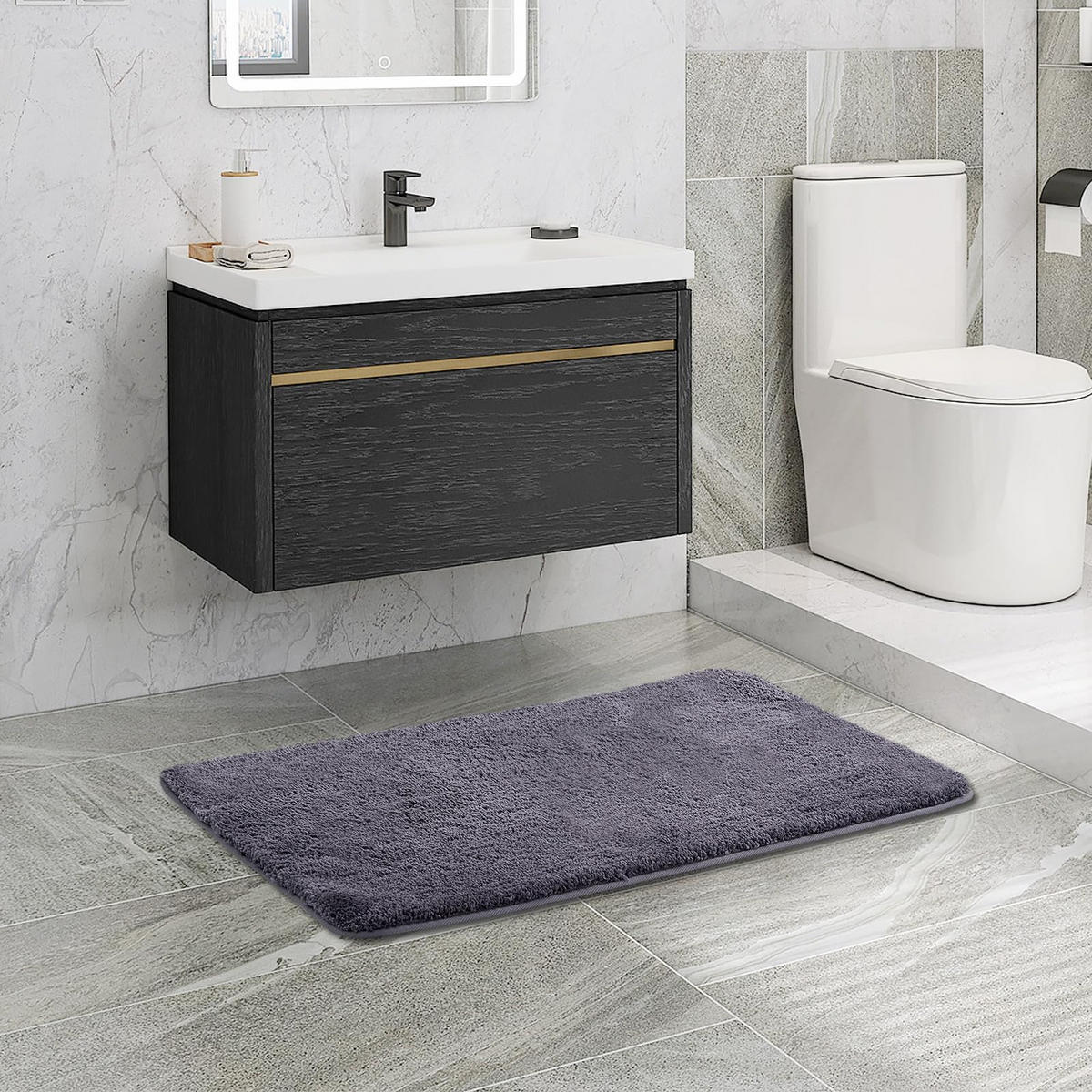 BADEMATTE rutschfest waschbar, weicher Badteppich, saugstark 50x80 cm Dunkelgrau - Dunkelgrau, Textil (50/80cm)