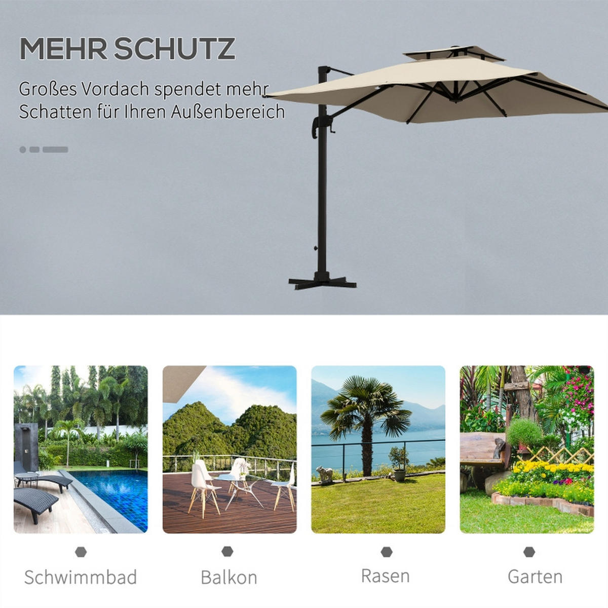 SONNENSCHIRM 2,94 x 2,94 m Khaki Wetterbeständiger Kurbelschirm - Hellbraun, Textil (294/294cm) - Raelunyi