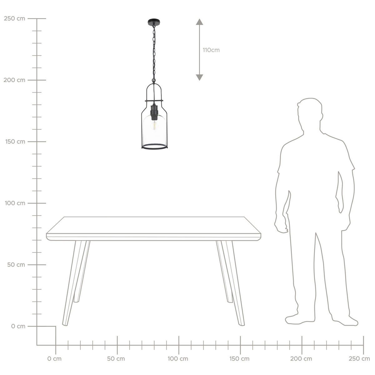 HÄNGELAMPE 2er-Set Bashilo 18/18/166 cm - Schwarz, Metall (18/18/166cm) - Beliani