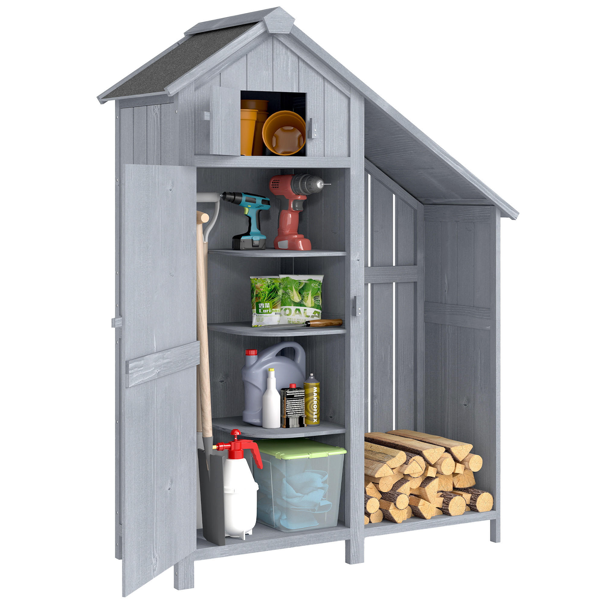 GARTENSCHRANK DE-09256 mit Asphaltdach und Einlegeboden Grau - Grau, Holz (51.5/180/129cm) - ComfortXL