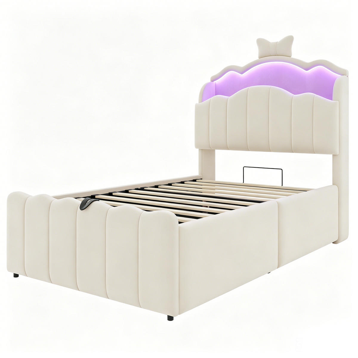 KINDERBETT 90/200 cm DE-32687 mit Hydraulik und LED Beige - Beige, Metall (90/200cm) - ComfortXL
