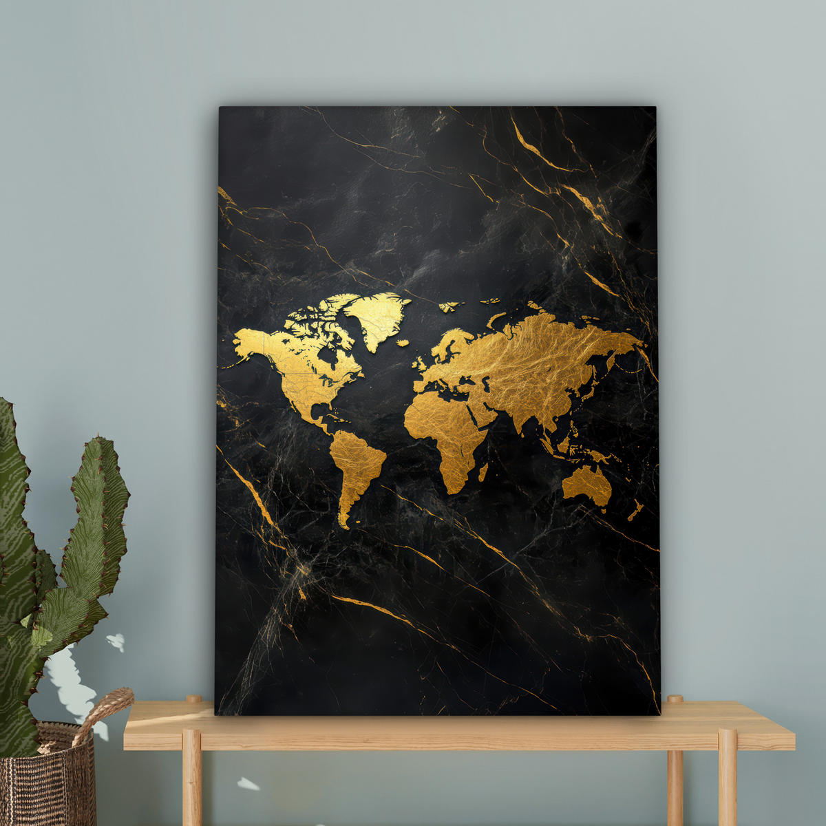 LEINWANDBILD Weltkarte - Gold - Marmor 60x80 cm - Goldfarben, Textil (60/80cm) - MuchoWow