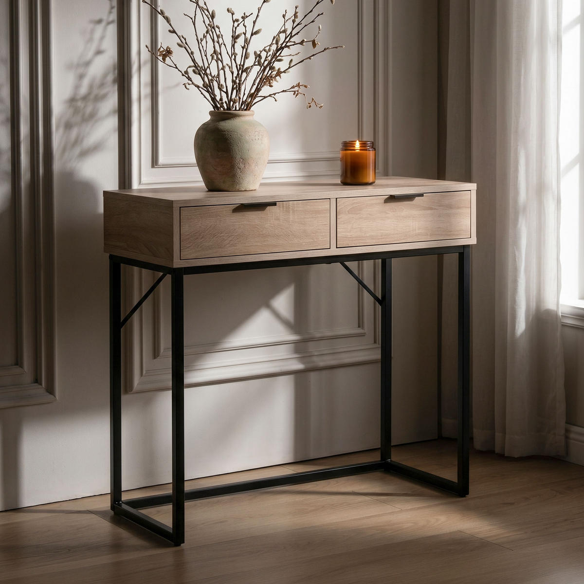 KONSOLENTISCH ELANO 80 cm Sonoma Eiche - Schwarz/Sonoma Eiche, Holzwerkstoff (35/80/80cm) - Akord