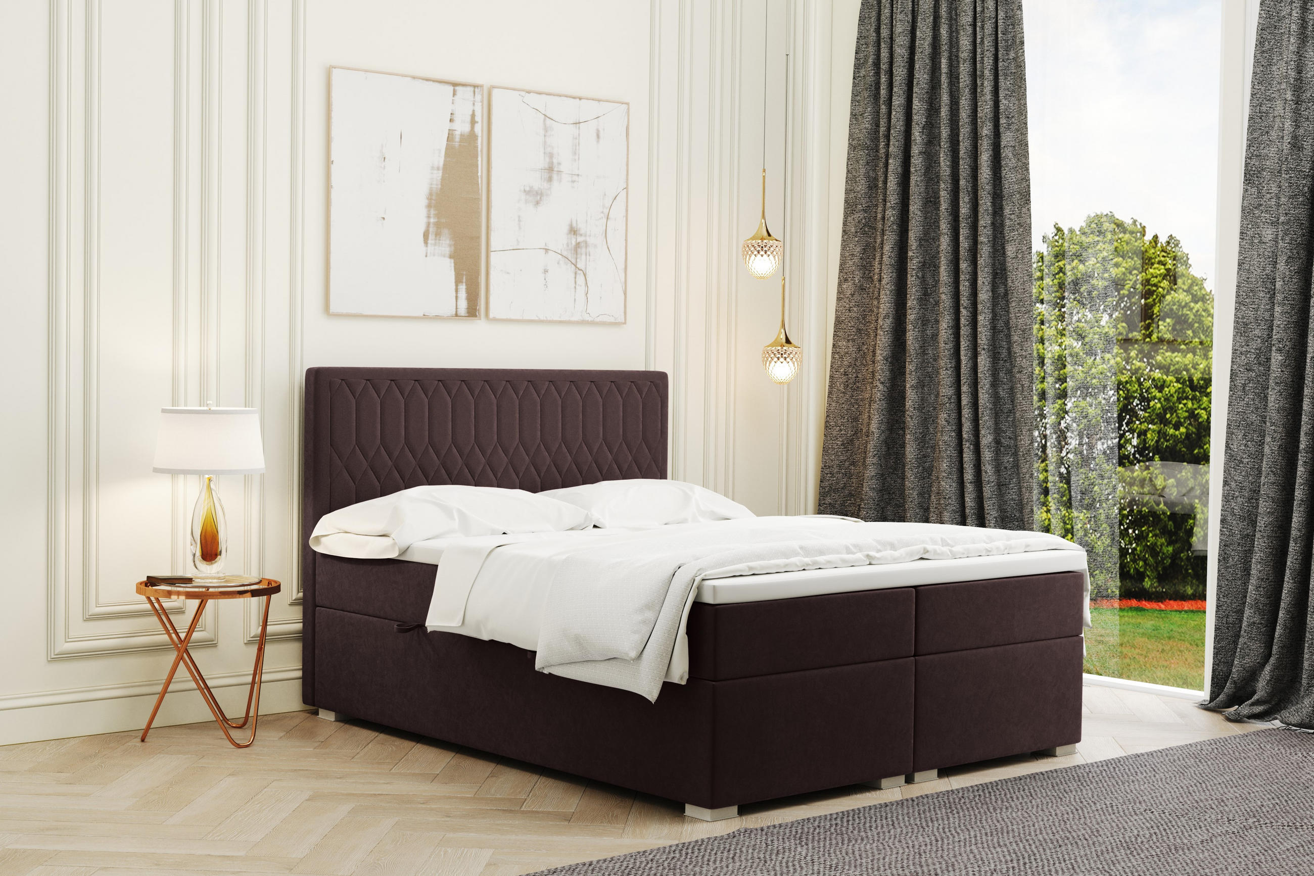 BOXBETT Mit Bettkasten Matratze Topper RIMINI Stoff Riviera Braun 120x200 cm H2-Pocket - Braun, Holz/Textil (120/200cm) - Kaiser Möbel