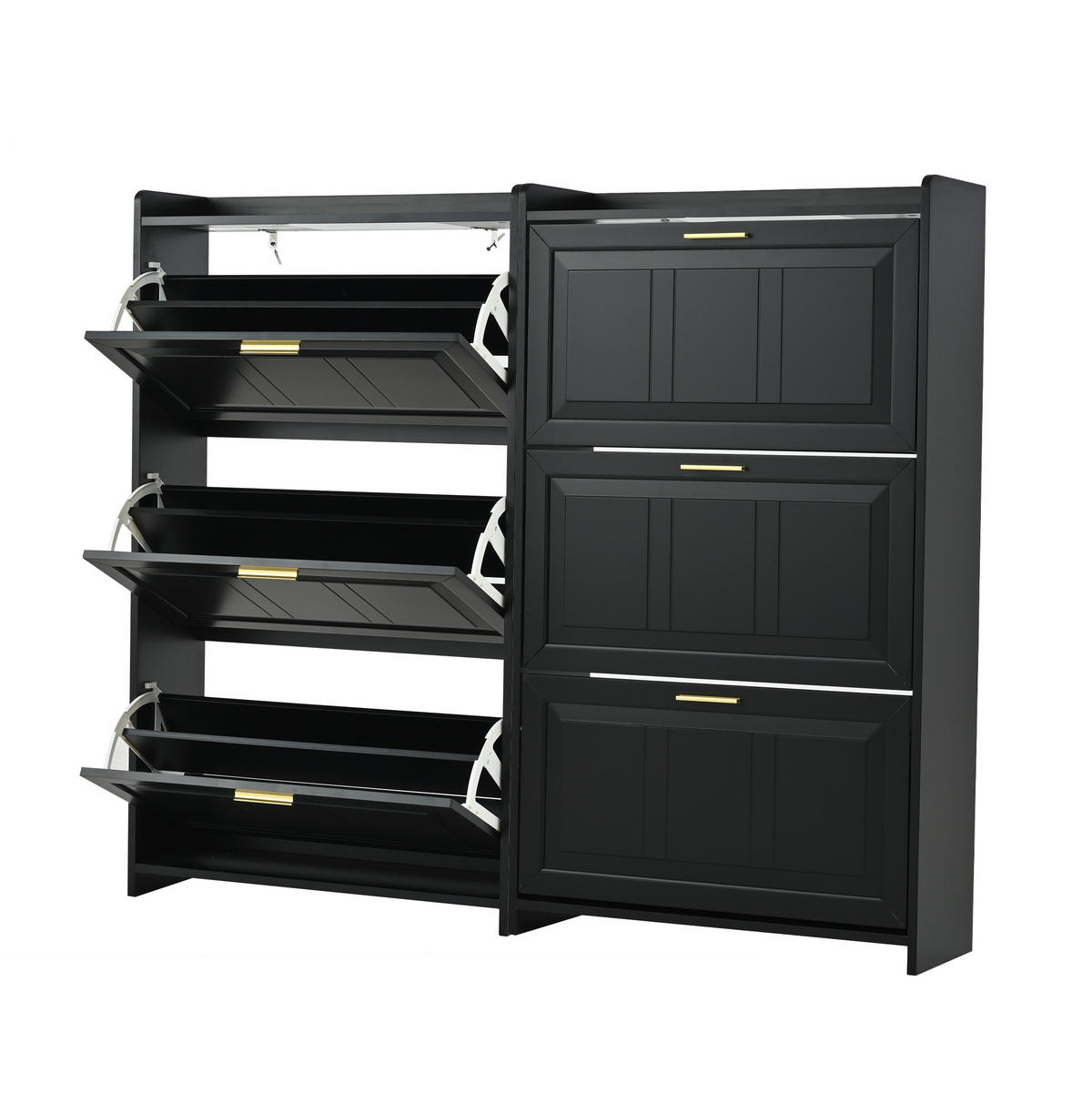SCHUHSCHRANK mit 3 Klappen 70/24/120 cm im 2er-Set, schwarz - Schwarz, Holzwerkstoff (140/120/24cm) - BEAOK
