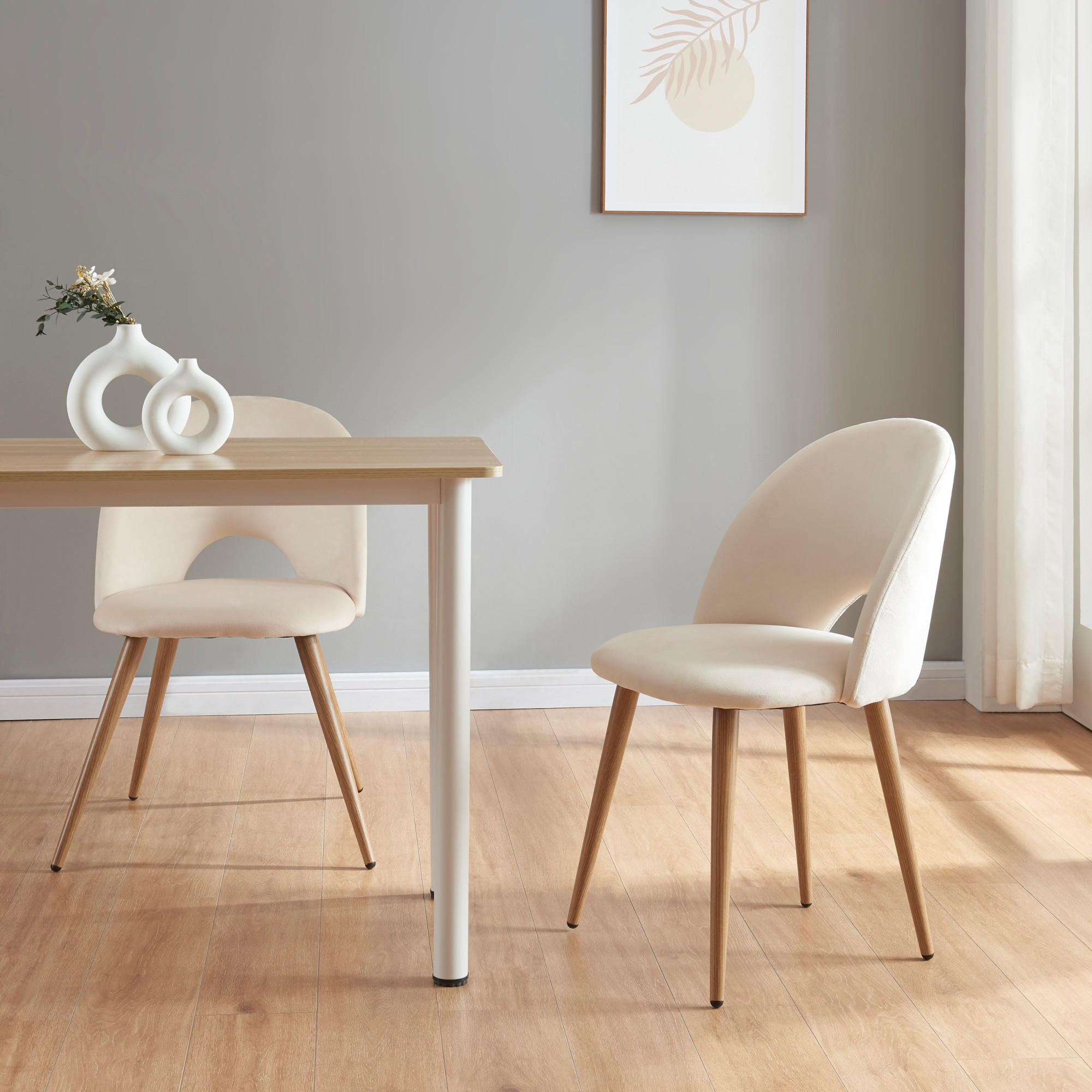 ESSZIMMERSTUHL-SET 2 TLG. Karijoki - Beige/Braun, Textil/Metall (50/77/55cm) - [en.casa]