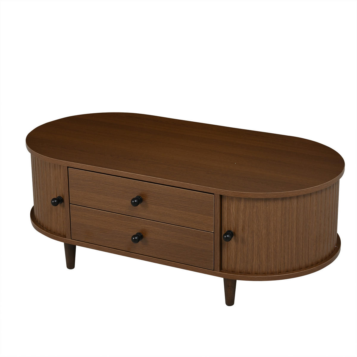 COUCHTISCH Walnuss mit 2 Schubladen und Rolltüren 100/50/36 cm - Walnussfarben, Holzwerkstoff (50/100/36cm) - PANGIVO