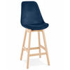 BARHOCKER mittelhoch mit Samt Sitz MORISS, Blau-Beige 48x56x103 cm - Blau/Eichefarben, Eichenholz/Holz (48/103/56cm) - KADIMA DESIGN