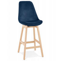 BARHOCKER mittelhoch mit Samt Sitz MORISS, Blau-Beige 48x56x103 cm - Blau/Eichefarben, Eichenholz/Holz (48/103/56cm) - KADIMA DESIGN