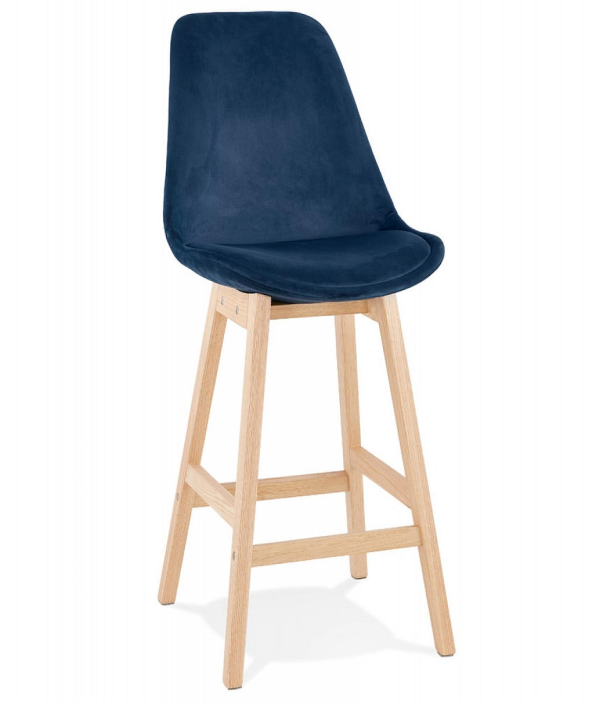 BARHOCKER mittelhoch mit Samt Sitz MORISS, Blau-Beige 48x56x103 cm - Blau/Eichefarben, Eichenholz/Holz (48/103/56cm) - KADIMA DESIGN