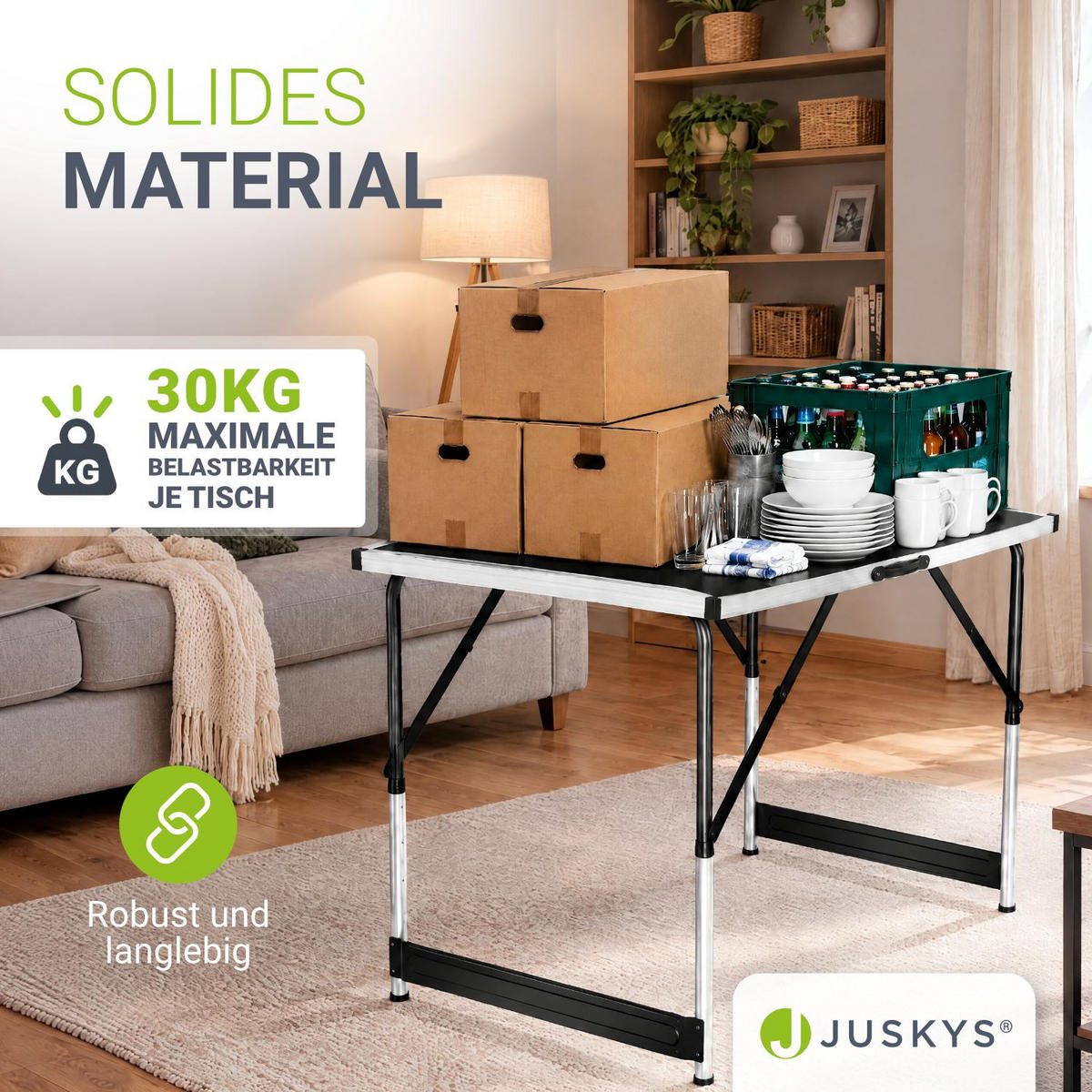 MULTIFUNKTIONSTISCH höhenverstellbar 3er-Set - Schwarz, Holz (100/60/73cm) - Juskys