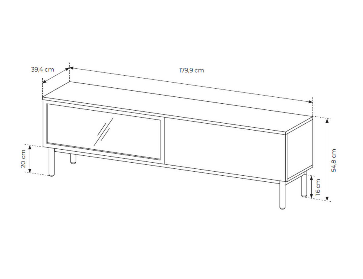 TV-SCHRANK Lango 180 Schwarz mit Eiche Evoke, Tv-Tisch mit Led-Beleuchtung - Hellbraun/Schwarz, Holzwerkstoff (180/55/39cm) - Bettso