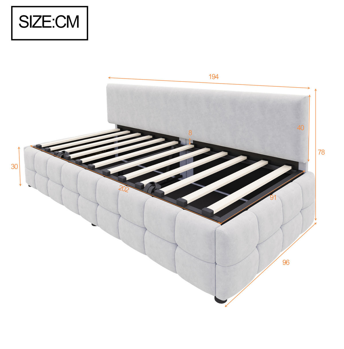 POLSTERBETT Schlafsofa aus Samt 90x200 cm Hellgrau mit hydraulischem Bettkasten - Hellgrau, Textil (90/200cm) - IVMEU